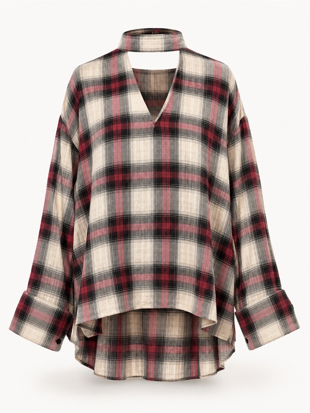 ZARA Woman Plaid Oversized Blouse – Red, Black & Cream